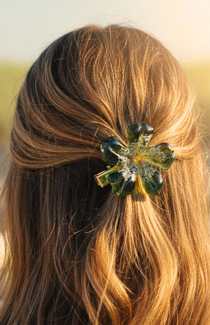Green Glass Flower Hair Clip